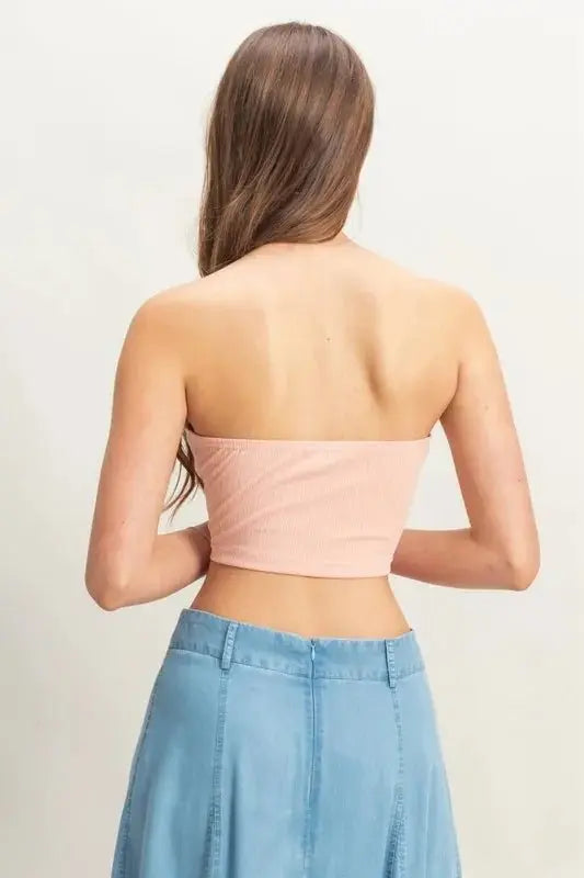 Trendsi Knit Bustier Top Women's Party/Club + Button Front + Strapless + Trendy