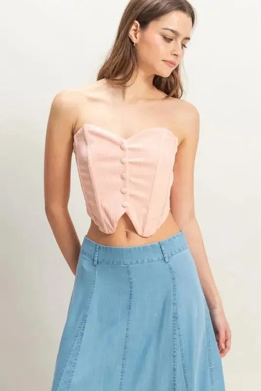 Trendsi Knit Bustier Top Women's Party/Club + Button Front + Strapless + Trendy