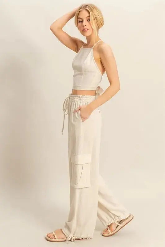 Crop Top Cargo Set - Casual - Two-Piece Outfit