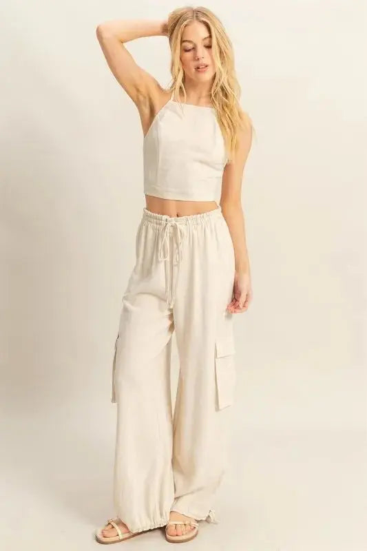 Crop Top Cargo Set - Casual - Two-Piece Outfit
