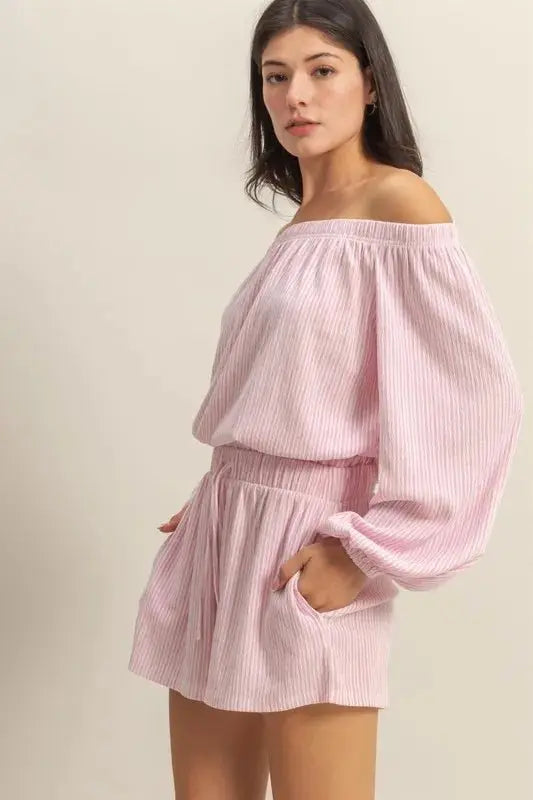 Conjunto de ropa de casa para mujer - Hombro descubierto - Dos piezas