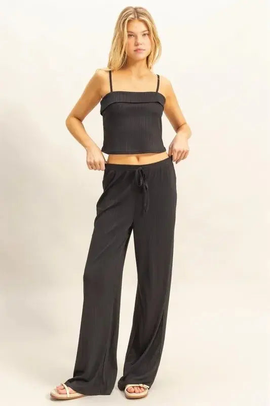 Conjunto de ropa de casa para mujer - Dos piezas de punto acanalado - Comodidad acogedora