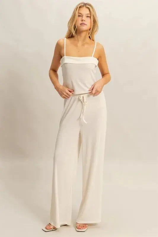Women's Loungewear Set Loungewear Set - Rib Knit - Cami Top & Pants Two Piece