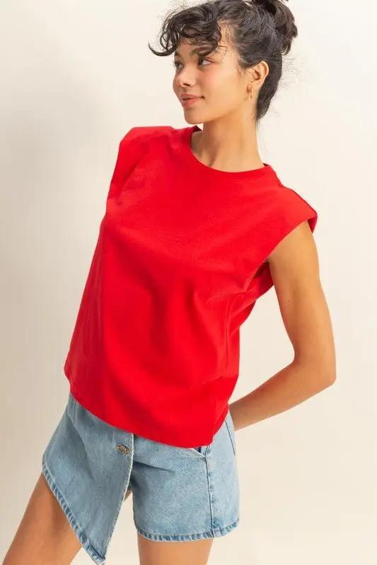 Dresses Trendsi Round Neck Top Women's Casual Sleeveless Shoulder Pad Tank Top