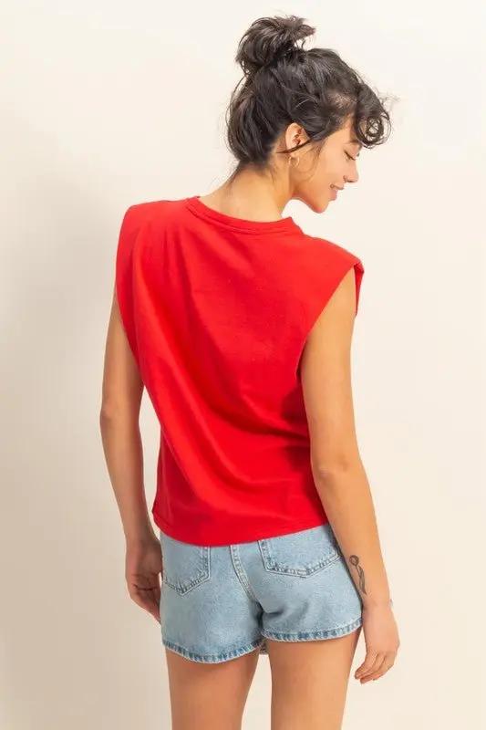 Dresses Trendsi Round Neck Top Women's Casual Sleeveless Shoulder Pad Tank Top