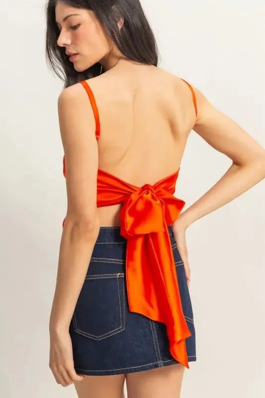 Pants Trendsi Satin Cami Top Women's Elegant Back Tie Detail USA Ship