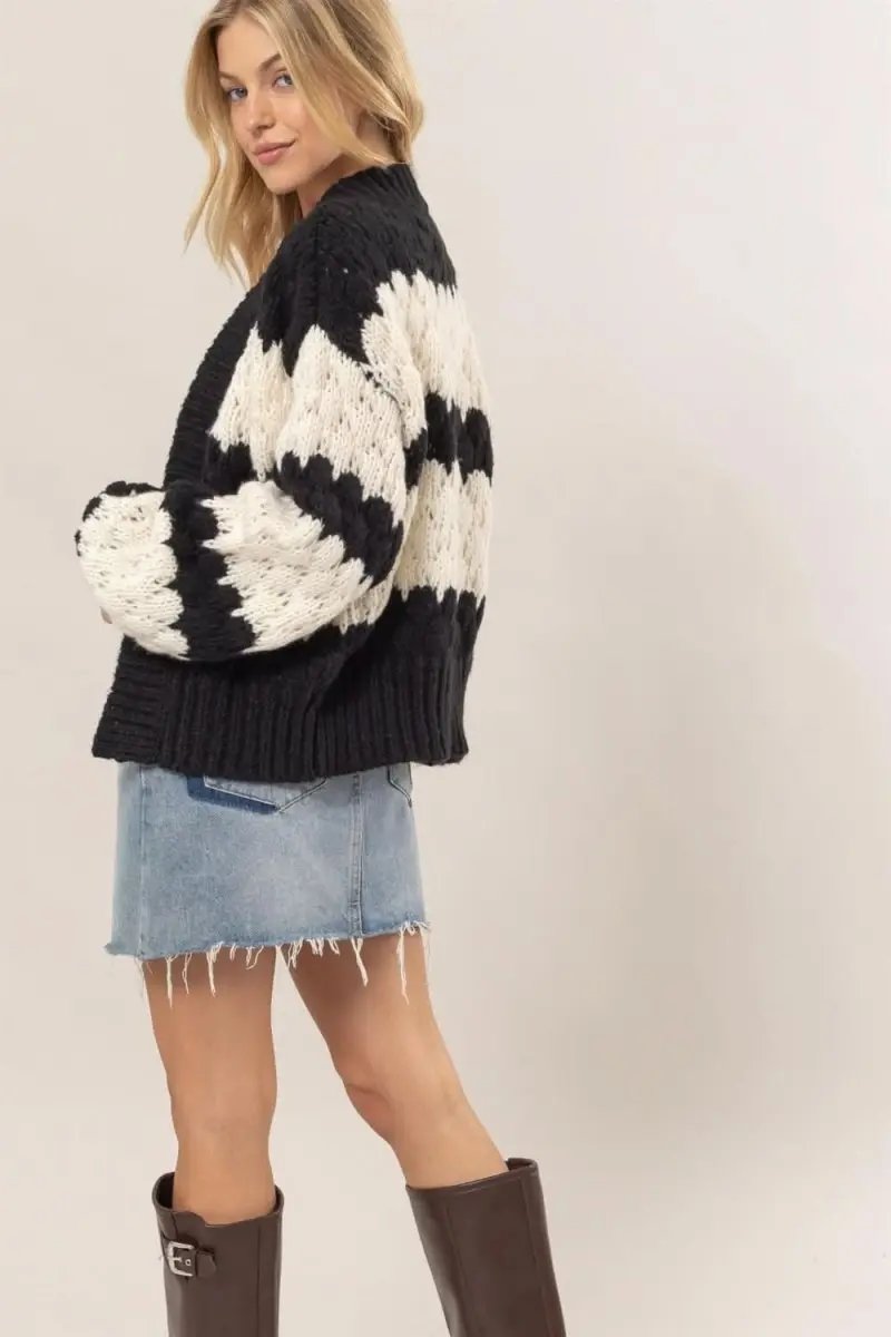 Sweaters Trendsi Scallop Stripe Women's Cardigan Fall Layering Open Front Sweater Soft Knit