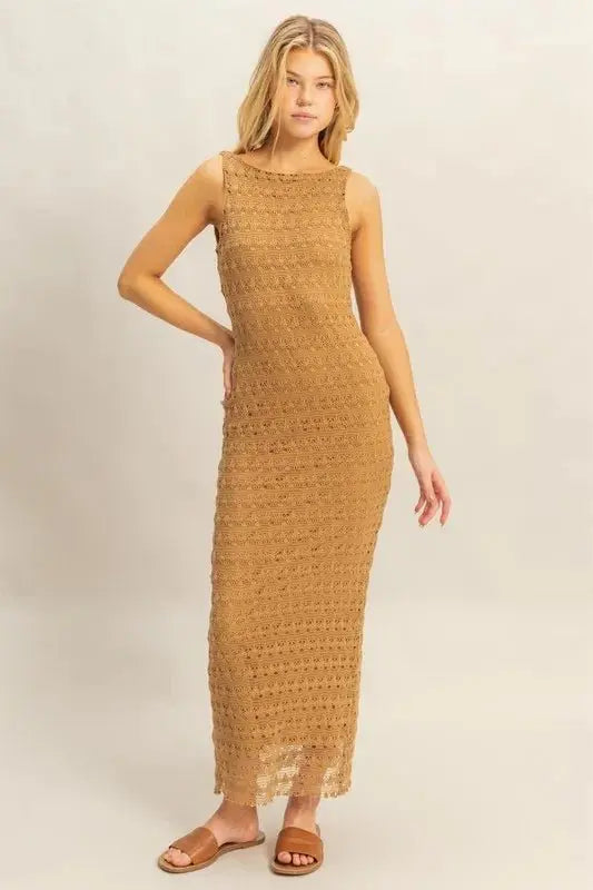Crochet Maxi Dress - Open Back Sleeveless - Summer Style