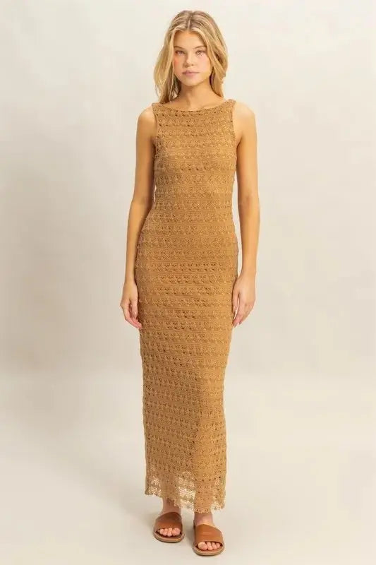 Crochet Maxi Dress - Open Back Sleeveless - Summer Style