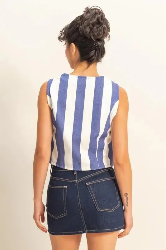 Accessories Trendsi Woven Striped Vest Women's V-Neck Button Down Top - USA Shipped!