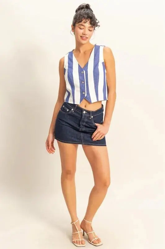 Accessories Trendsi Woven Striped Vest Women's V-Neck Button Down Top - USA Shipped!