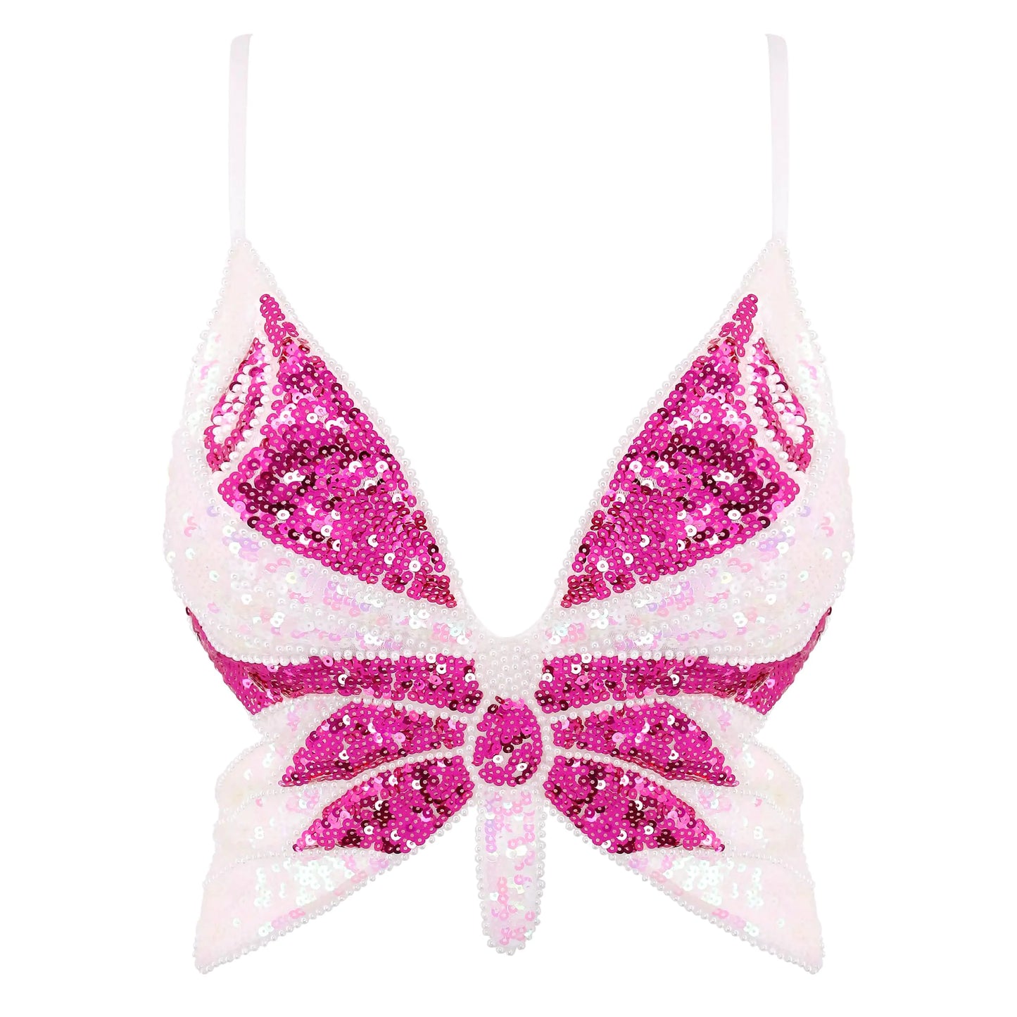 Mocure Womens Sparkly Butterfly Sequin Crop Tops Sexy Trendy Sleeveless Cute Butterfly Halter Tops Rave Wrap Tube Vest Top for Belly Dance Costume Outfits
