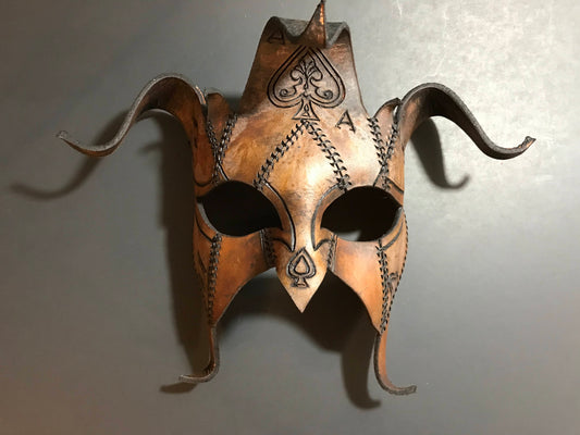 The Joker's Card- Joker Jester Handmade Genuine Leather Mask in Dyed Leather