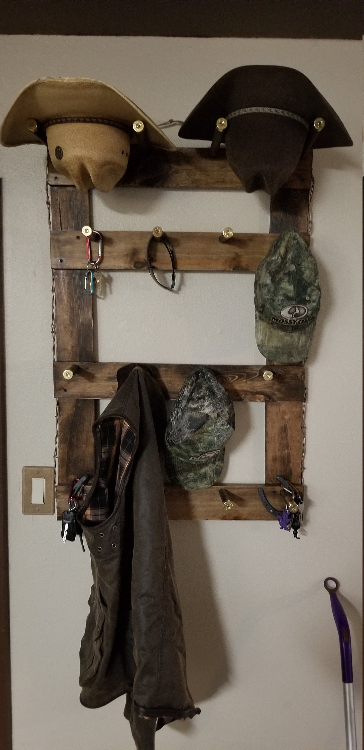 2 Cowboy Hat Rack | Cowboy Hat Holder |  with 12 pegs for your Gimmee Caps | Rustic Western Hat Display | Handcrafted Wooden Organizer | Space-Saving Home Decor | Made in USA
