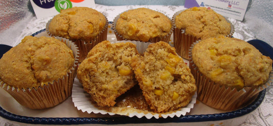 Muffin de maíz, sin gluten, sin huevo, sin lácteos, vegano, sin azúcar refinada, sin frutos secos, brunch, azúcar de arce, pícnic, bajo en grasa, sin OMG, barbacoa, snack