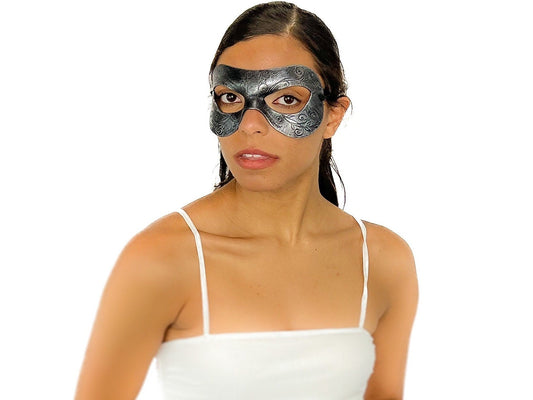 Ornate Masquerade Handmade Genuine Leather Eye Mask in Silver