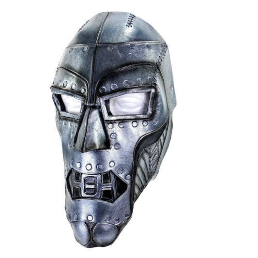 Máscara de Cuero Genuino - Pintura Efecto Acero Envejecido - Cubierta Facial Completa Hecha a Mano para Mascaradas, Halloween o Disfraces de Cosplay