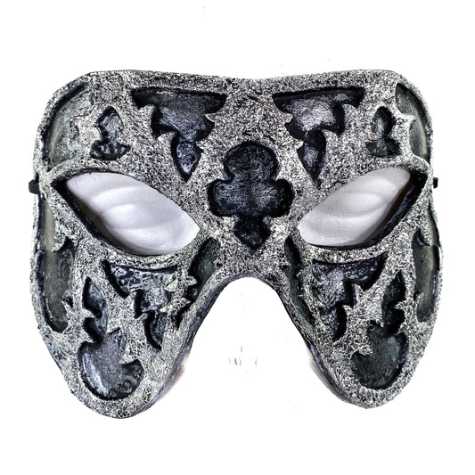 Mascarilla de Cuero Genuino Hecha a Mano de Doble Capa en Plateado y Negro
