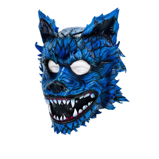 En stock - The Blue Lycan - Máscara de casco de cuero genuino hecha a mano