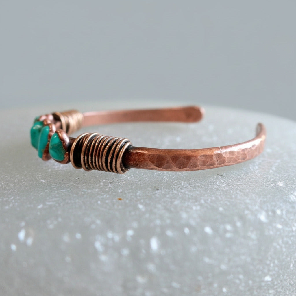 Raw Turquoise Copper Cuff — Handcrafted Crystal Jewelry Talisman for Courage