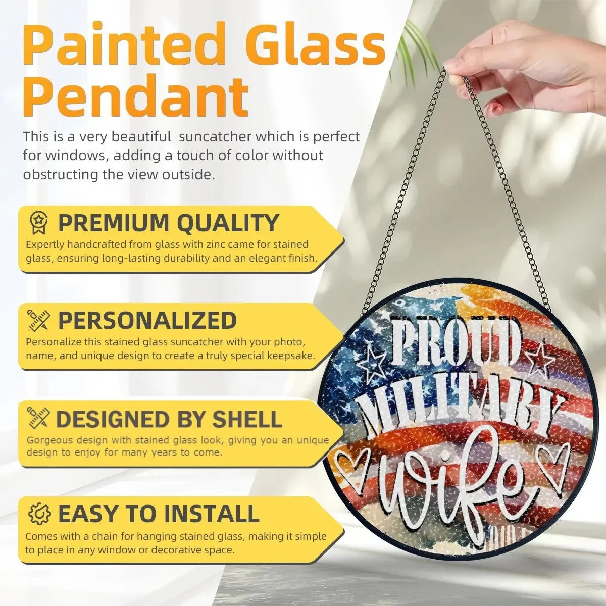 United States Proud Military Wife Glass Suncatcher