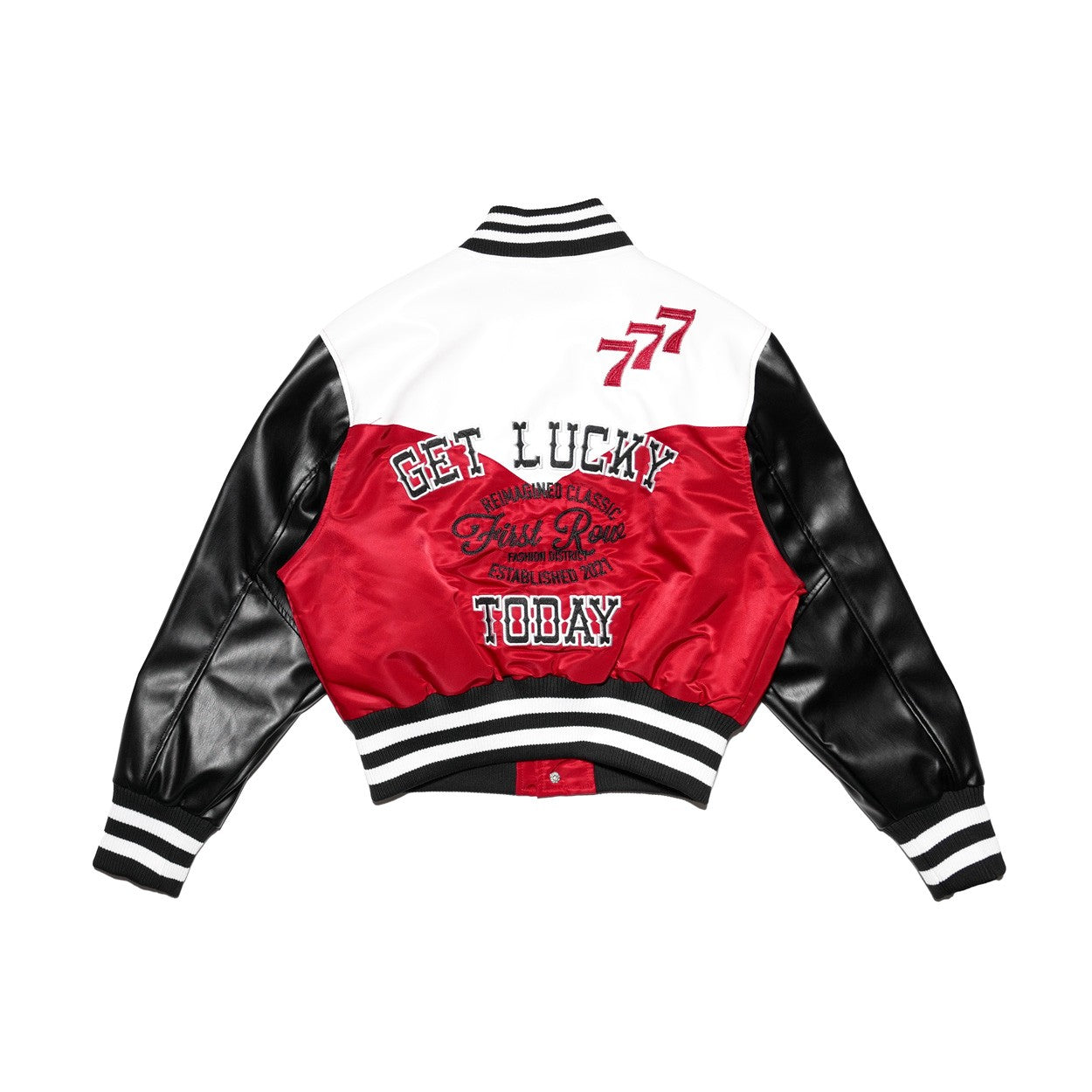 Chaqueta universitaria Get Lucky {Mangas de cuero vegano}