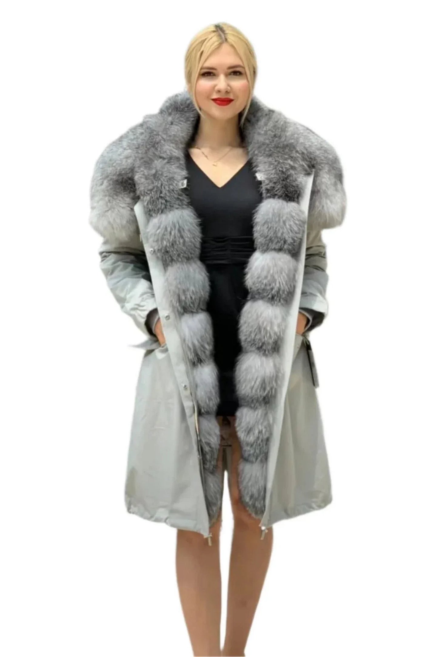 Chaqueta parka con forro completo de piel de zorro y capucha aislante de conejo