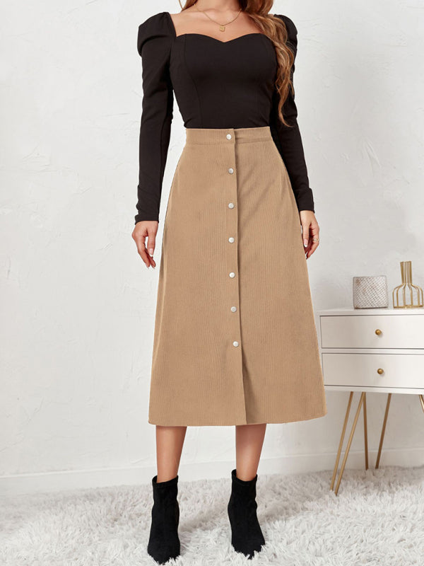 Corduroy Skirt Women Single Breasted High Waisted Mini