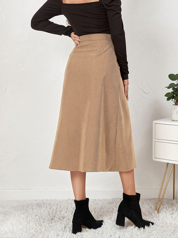 Corduroy Skirt Women Single Breasted High Waisted Mini