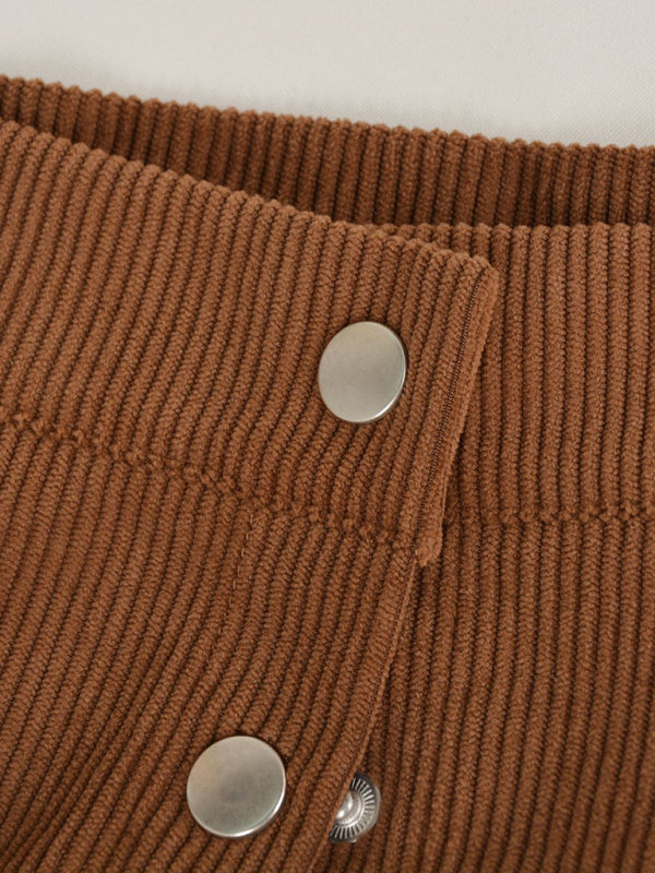 Corduroy Skirt Women Single Breasted High Waisted Mini