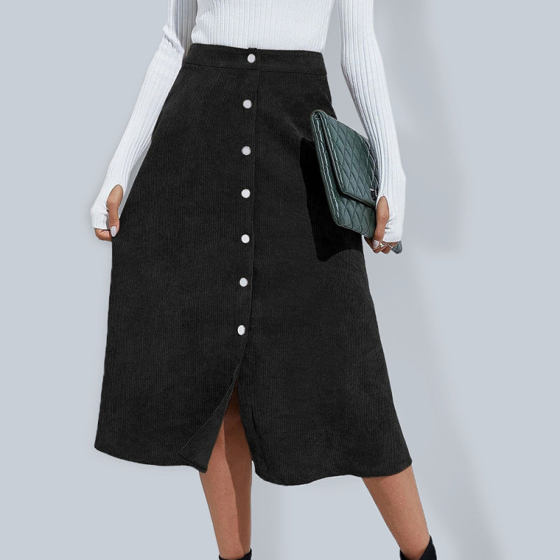 Corduroy Skirt Women Single Breasted High Waisted Mini
