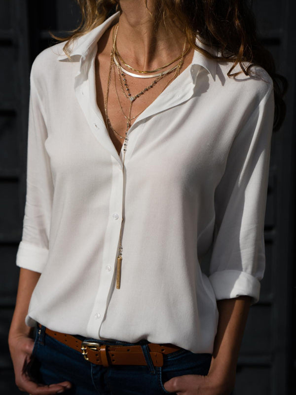 Chic Lapel Collar Blouse Women Deep V Neck Long Sleeve