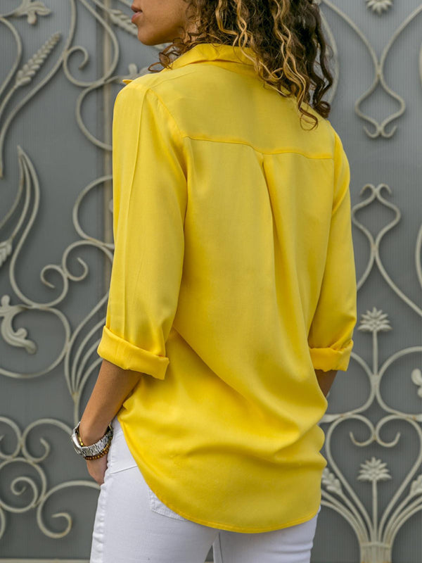 Chic Lapel Collar Blouse Women Deep V Neck Long Sleeve
