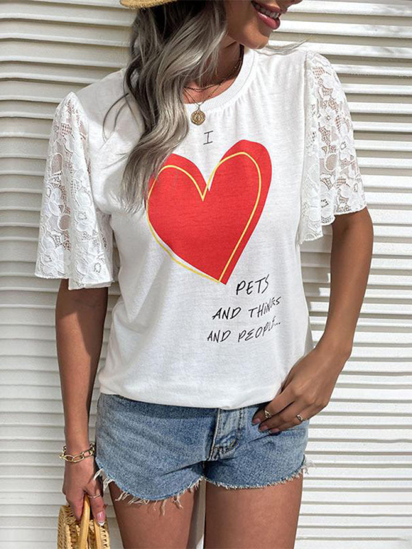 Modern Fashion Women's Valentine's Day Clothing Printed Short Sleeve T-Shirt