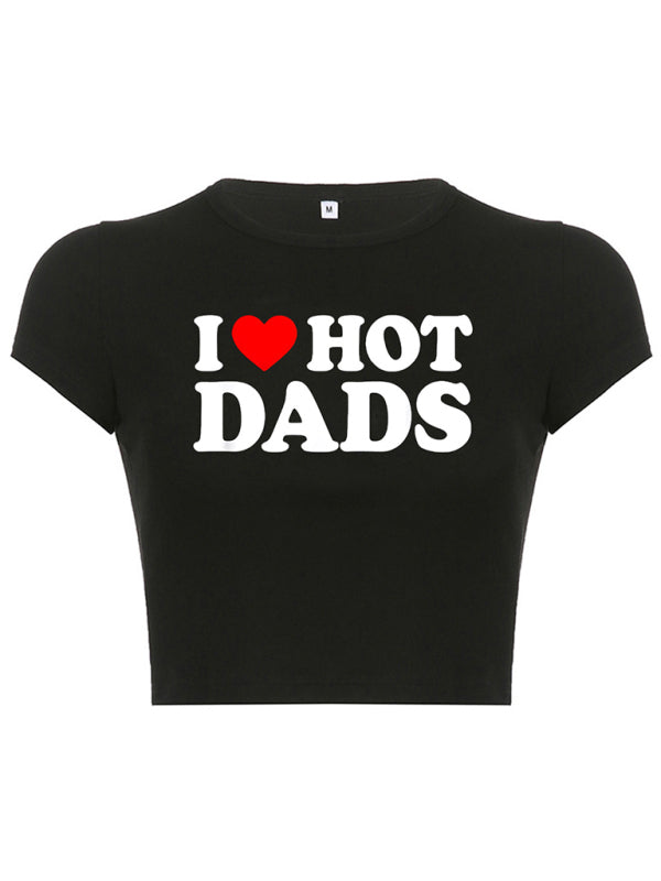 Heart Letter Print Crop Top Short Sleeve Women's T-Shirt