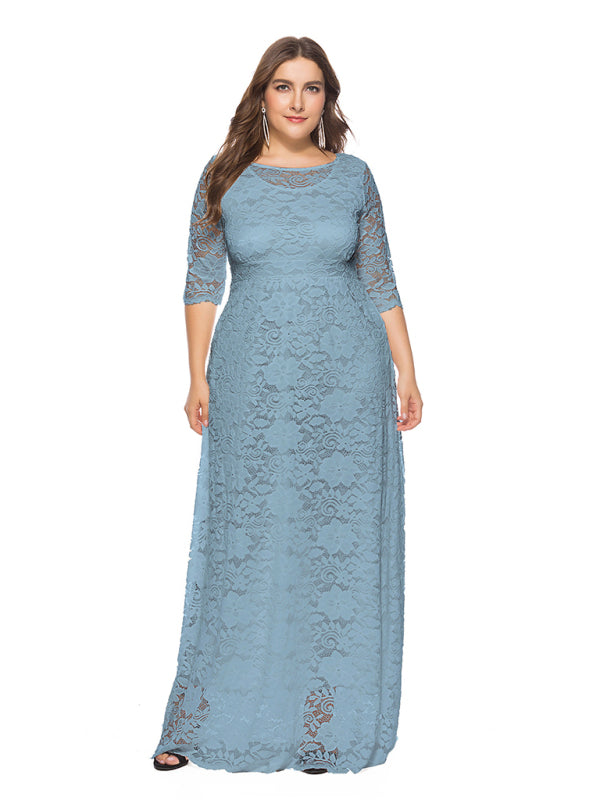 Plus size women's new elegant lace dress
