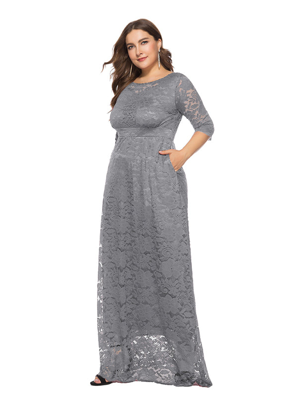 Plus size women's new elegant lace dress