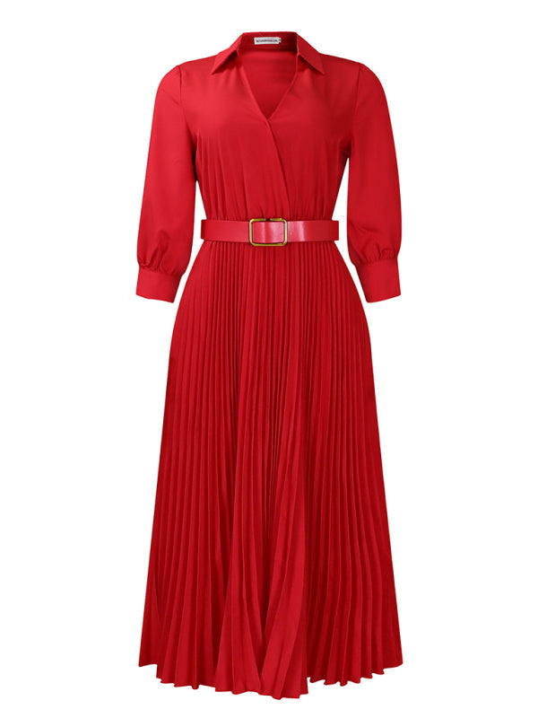 Plus Size Women's V Neck Pleated Dress