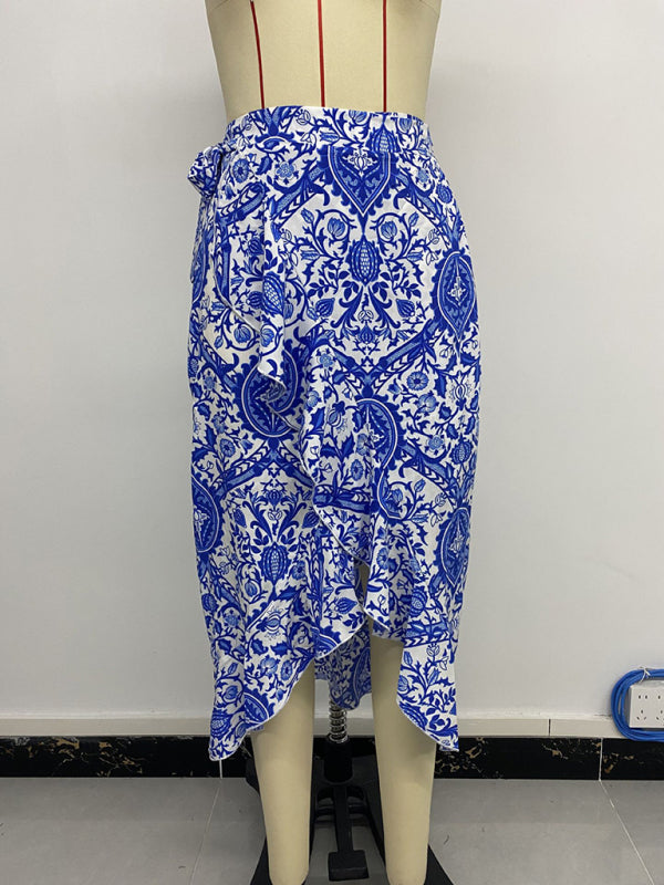 Ethnic paisley print irregular skirt