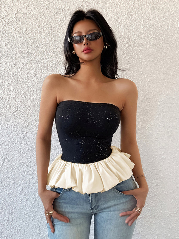Contrast color bud tube top