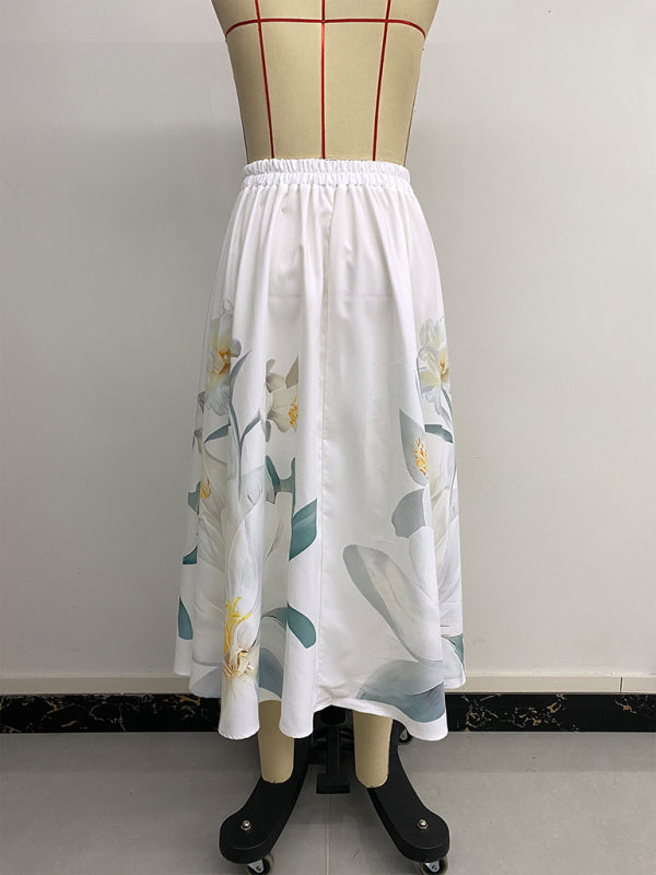 Floral Button Decorated Holiday Dress - Casual Printed Skirt Dress