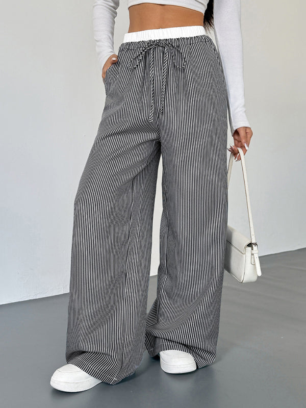Contrast color striped casual trousers