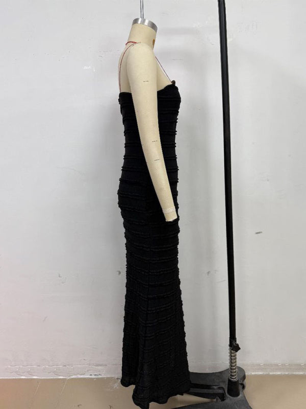 Sexy slim-fit tube top hip-hugging black dress