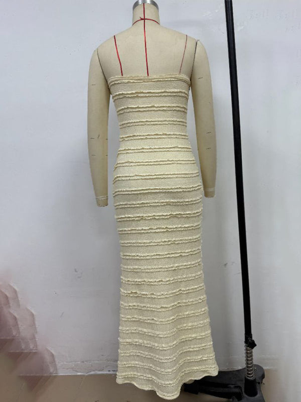 Sexy slim-fit tube top hip-hugging light yellow dress