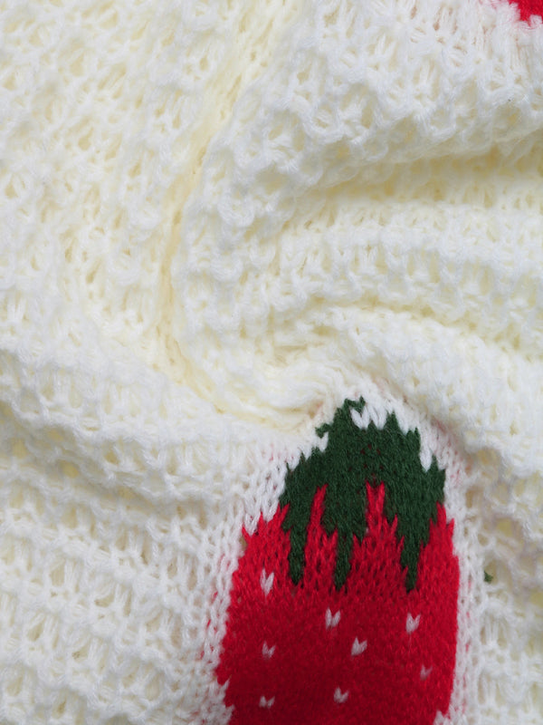 Strawberry Jacquard Knitted Cardigan - Casual Sweater