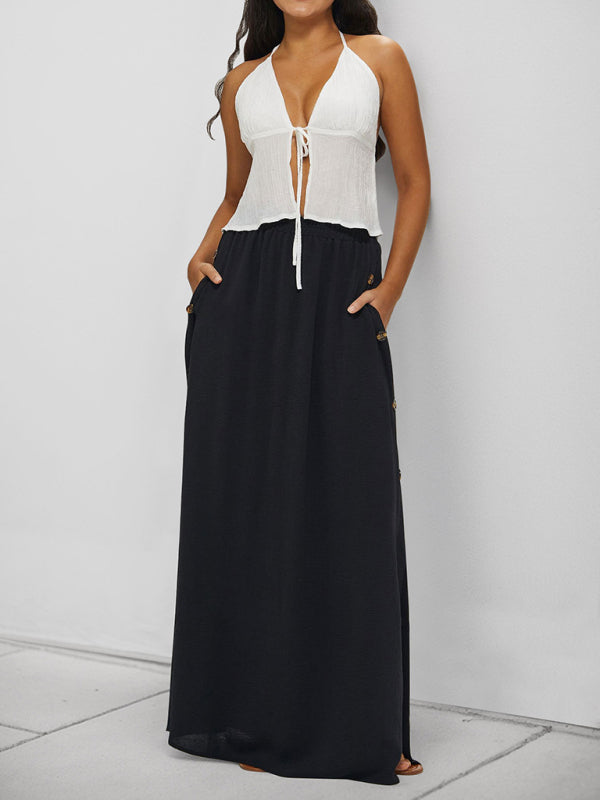 Women's Casual Button Skirt Commuter Midi Length Solid