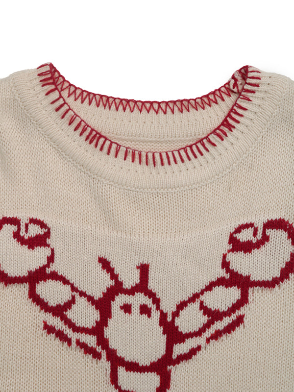 Contrast Animal Print Crewneck Sweater