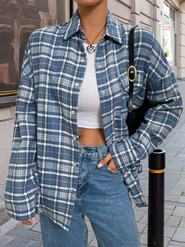 Classic plaid thin shirt jacket women's loose casual versatile cardigan shirt