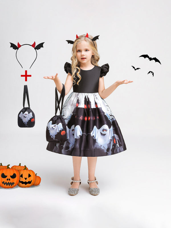 Halloween children's clothing, girls cosplay witch pumpkin performance dress princess dress