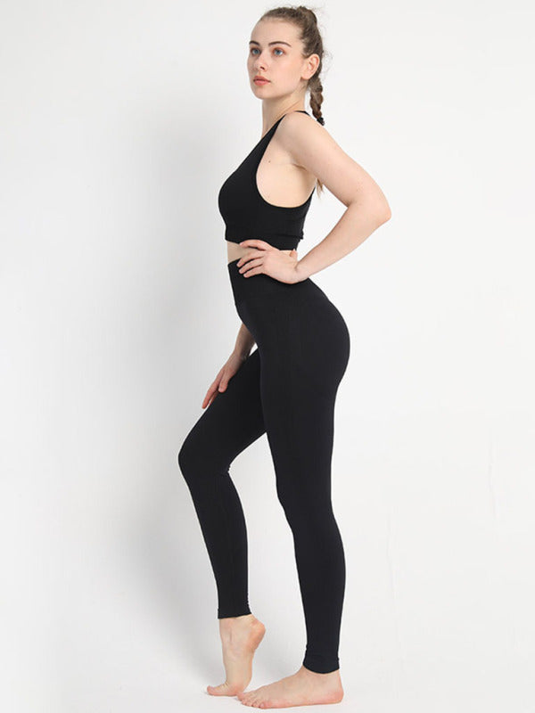 Women's Seamless Athletic Set - Dotted Sports Bra & High-Waist Leggings